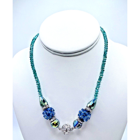 Beaded Necklace Bracelet Set Blue Magnetic Clasps Interchangeable 6 in 1 Pretty - Picture 3 of 14